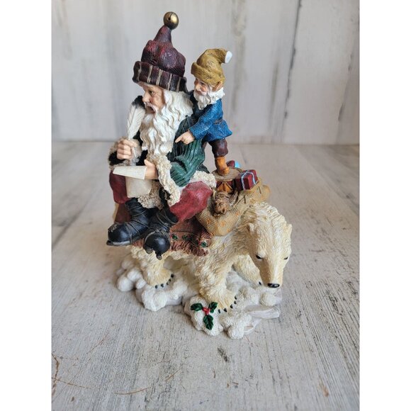 Rustic Santa riding polar bear elf naughty Nice list vintage figure decor Xmas - Picture 2 of 8